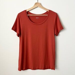 Quince Women's Cotton Modal Scoop Neck Tee T-Shirt Burnt Sienna Orange Size L